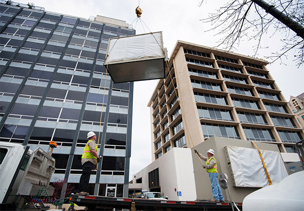 exterior upper view of installation at Travis County Executive Office Building
