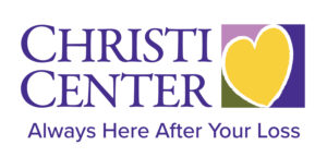 Logo for the Christi Center, a grief nonprofit in Austin. It features purple text and a yellow heart.